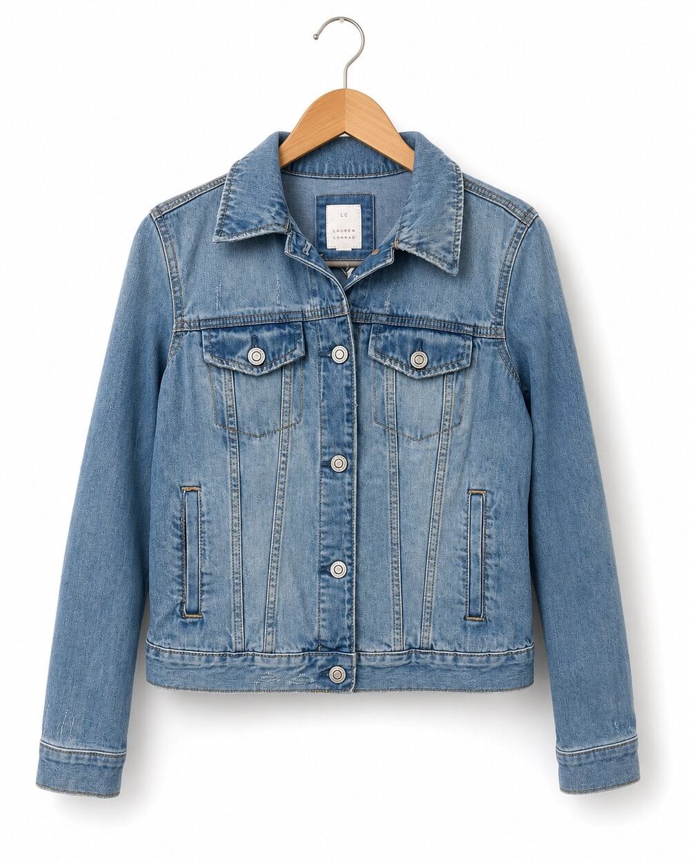 LC Lauren Conrad Denim Jacket Blue Jean Classic Button Up Womens XS NWT